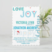 Turquoise Aqua Red Heart Modern Typography Wedding Kaart (Staand voorkant)