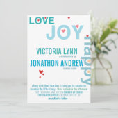 Turquoise Aqua Red Heart Modern Typography Wedding Kaart (Staand voorkant)