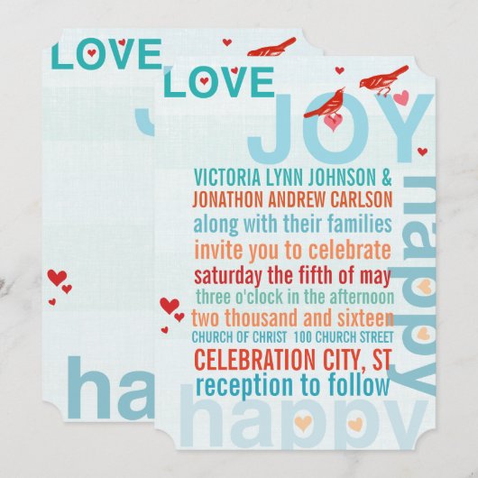 Turquoise Aqua Red Moderne Typografie Love Bird Kaart (Voorkant / Achterkant)