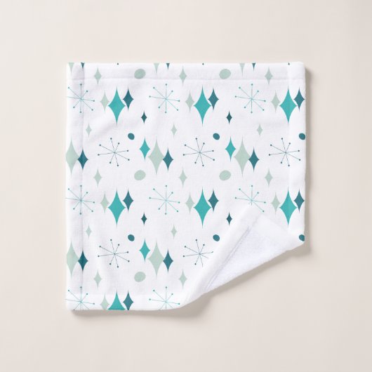 Turquoise, Aqua Starburst Mid Century Motif modern (Gant de toilette)