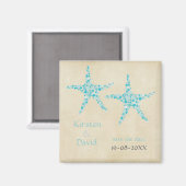 Turquoise Aqua Starfish Pair Save the Date Magnet Magneet (Voorkant / Achterkant)