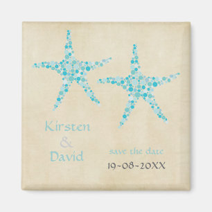 Turquoise Aqua Starfish Pair Save the Date Magnet Magneet