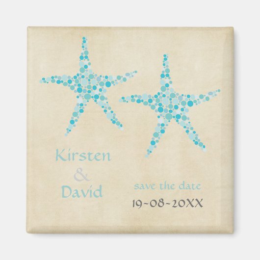 Turquoise Aqua Starfish Pair Save the Date Magnet Magneet (Voorkant)