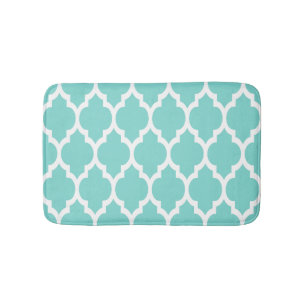 Turquoise Aqua Whit Moroccan Quatrefoil Pattern #4 Badmat