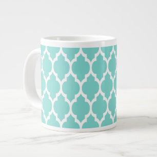 Turquoise Aqua Whit Moroccan Quatrefoil Pattern #4 Extra Grote Beker