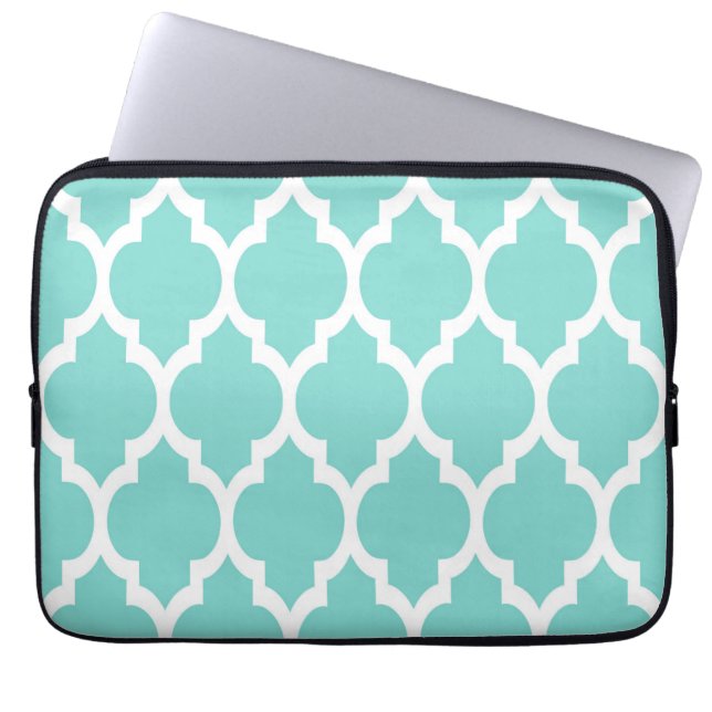 Turquoise Aqua Whit Moroccan Quatrefoil Pattern #4 Laptop Sleeve (Voorkant)