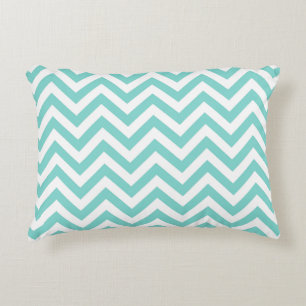 Turquoise Aqua White Large Chevron ZigZag Pattern Accent Kussen