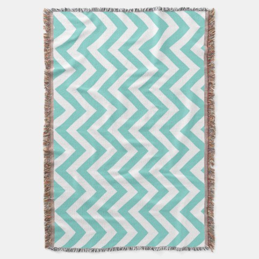 Turquoise Aqua White Large Chevron ZigZag Pattern Deken (Voorkant Verticaal)