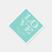 Turquoise Aqua, White LOVE Servetten (Hoek)