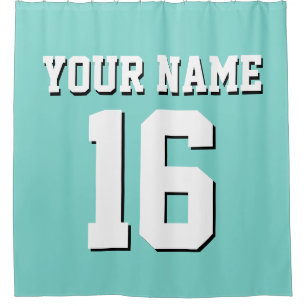 Turquoise Aqua White Sports Jersey Team Jersey Douchegordijn