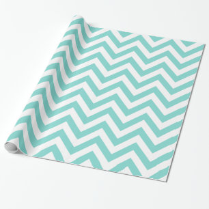 Turquoise Aqua White XL Chevron ZigZag Patroon Cadeaupapier