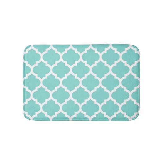 Turquoise Aqua Wht Moroccan Quatrefoil Pattern #5 Badmat (Voorkant)
