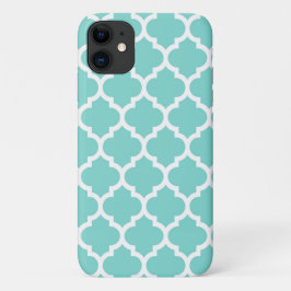 Turquoise Aqua Wht Moroccan Quatrefoil Pattern #5 iPhone 11 Hoesje