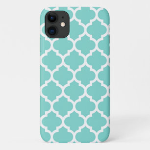 Turquoise Aqua Wht Moroccan Quatrefoil Pattern #5 iPhone 11 Hoesje