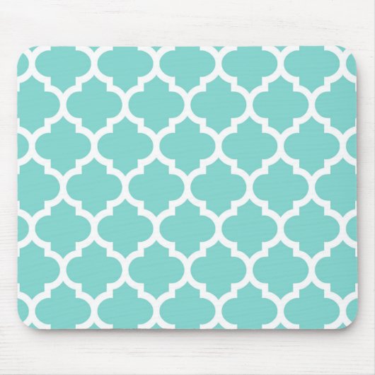 Turquoise Aqua Wht Moroccan Quatrefoil Pattern #5 Muismat (Voorkant)