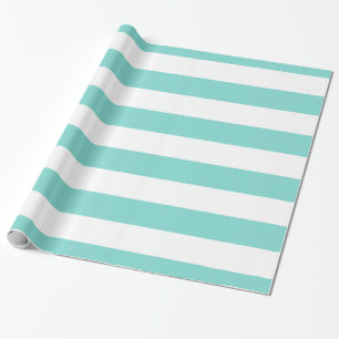 Turquoise Aqua, Wit XL Stripes Patroon Cadeaupapier