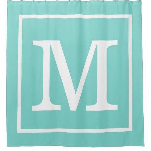Turquoise Aqua Witte Omlijste XL Initiaal Monogram Douchegordijn