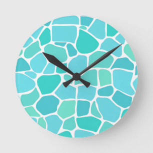 Turquoise Aqua Zee Glas Mozaïek Patroon Ronde Klok