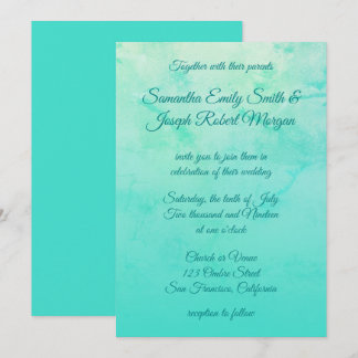 Turquoise Aquarel Ombre Calligrafie Bruiloft Kaart