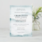 Turquoise aquarelle brouille paysage faire-part de (Debout devant)