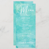 Turquoise Aquarelle Typographie Menu Mariage (Devant / Derrière)