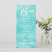Turquoise Aquarelle Typographie Menu Mariage (Debout devant)