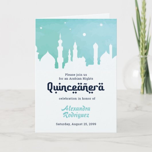 Turquoise Arabian Nights Waterverf Quinceañera (Voorkant)