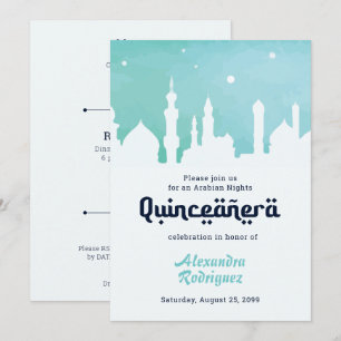 Turquoise Arabian Nights Waterverf Quinceañera Kaart