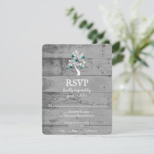 Turquoise arbre des coeurs carte RSVP de mariage