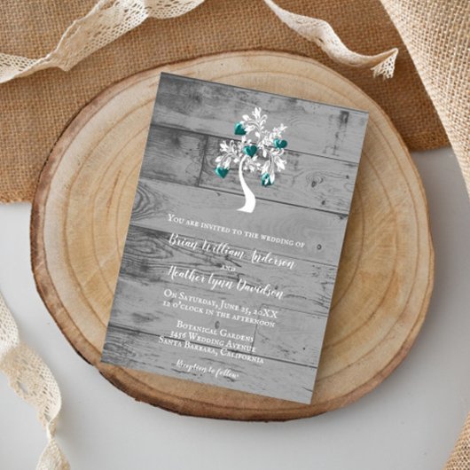 Turquoise arbre des coeurs Faire-part de mariage