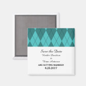 Turquoise Argyle Save the Date Magnet Magneet (Voorkant / Achterkant)