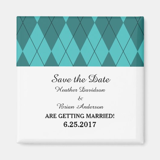 Turquoise Argyle Save the Date Magnet Magneet (Voorkant)