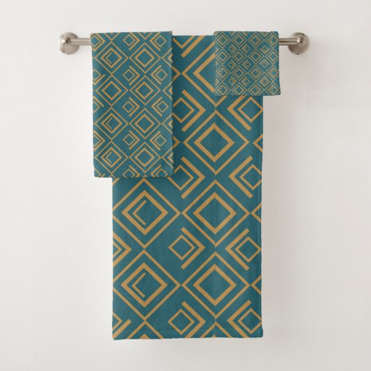 Turquoise art deco bad handdoek (Insitu)
