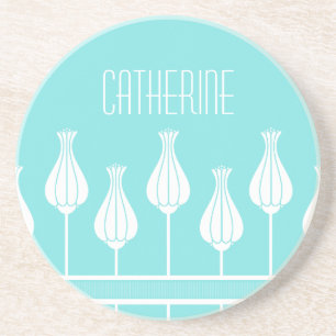 Turquoise Art Deco Floral Onderzetter