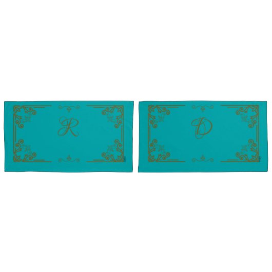 "Turquoise" Art Nouveau Monogram Kussensloop (Voorkant-Set)