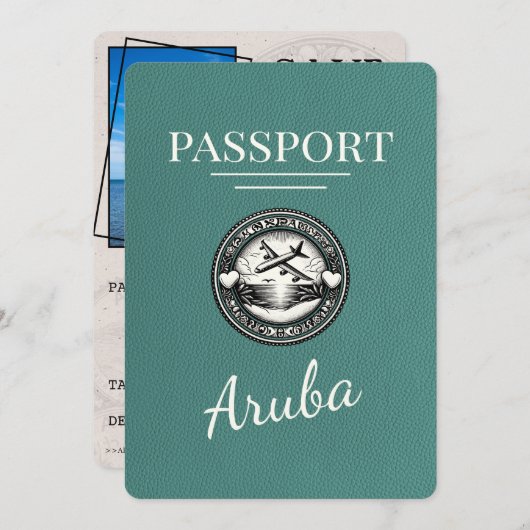 Turquoise Aruba Passport Bewaar de datum Save The Date (Voorkant / Achterkant)