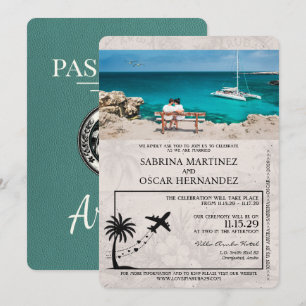 Turquoise Aruba Passport Huwelijksuitnodiging Kaart