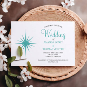 Turquoise Atomic Starburst Mid Century Wedding Kaart
