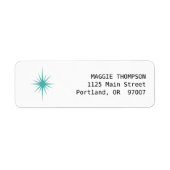 Turquoise Atomic Starburst Retro Mideeuw Etiket (Voorkant)