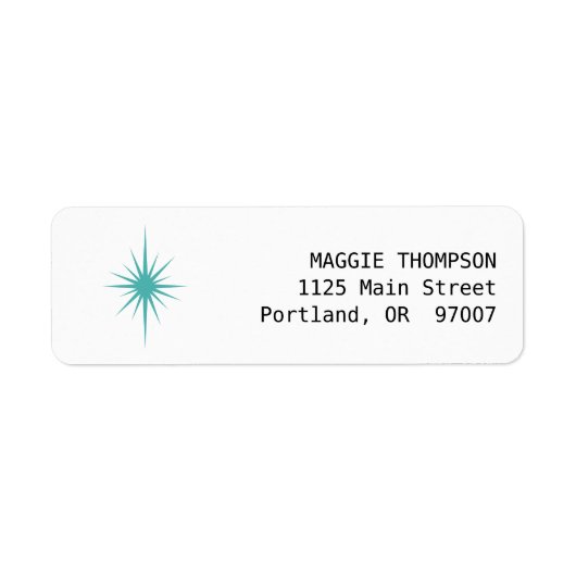Turquoise Atomic Starburst Retro Mideeuw Etiket (Voorkant)
