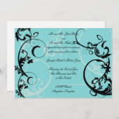 Turquoise avec Faire-part de mariage Black Swirl (Devant / Derrière)