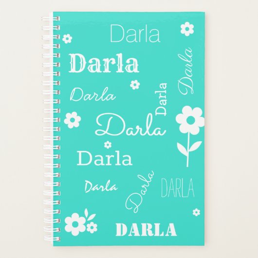 Turquoise avec Fleurs blanches, Planificateur de n (Devant)