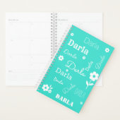 Turquoise avec Fleurs blanches, Planificateur de n (Devant avec enveloppe)