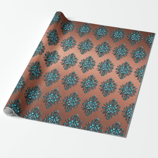 Turquoise Aztec-symbool Cadeaupapier (Uitgerold)