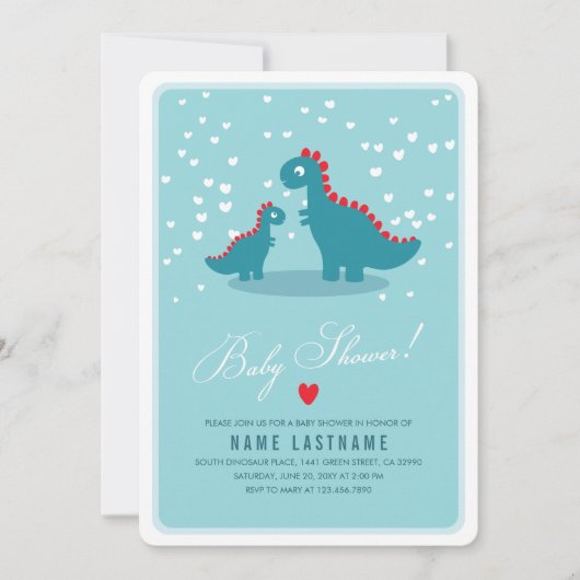 Turquoise Baby shower bleu Dinosaur Invitation arr (Devant)