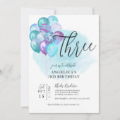 Turquoise Ballons pourpres 3e Invitation anniversa (Devant)