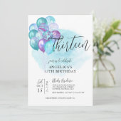 Turquoise Ballons violets Invitation 13e anniversa (Debout devant)