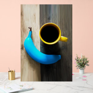 Turquoise Banaan en Gele Koffie Mok – Pop Art Acryl Bord