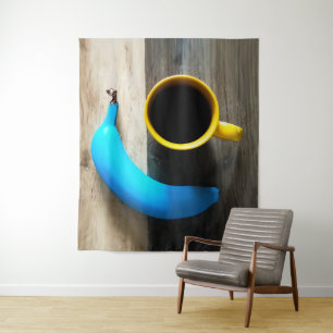 Turquoise Banaan en Gele Koffie Mok – Pop Art Wandkleed