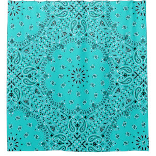 Turquoise Bandana Paisley Boho Hippie Glam Land Douchegordijn